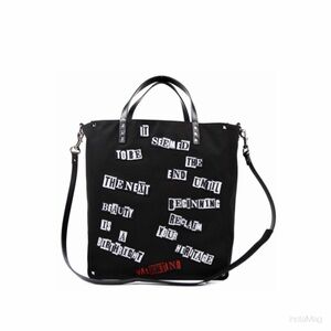 Authentic Valentino Garavani Black Canvas Tote Bag With Star Accents Jamie Reid